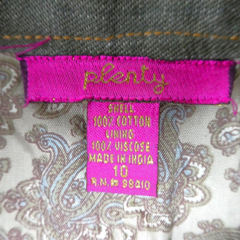 Vintage 90s Designer Flower Embossed Denim Trench Coat 3D Paisley Satin Lined 10 - Picture 11 of 14
